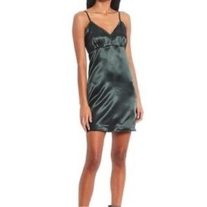 Chelsea & Violet Satin Mini Dress in Dark Green
